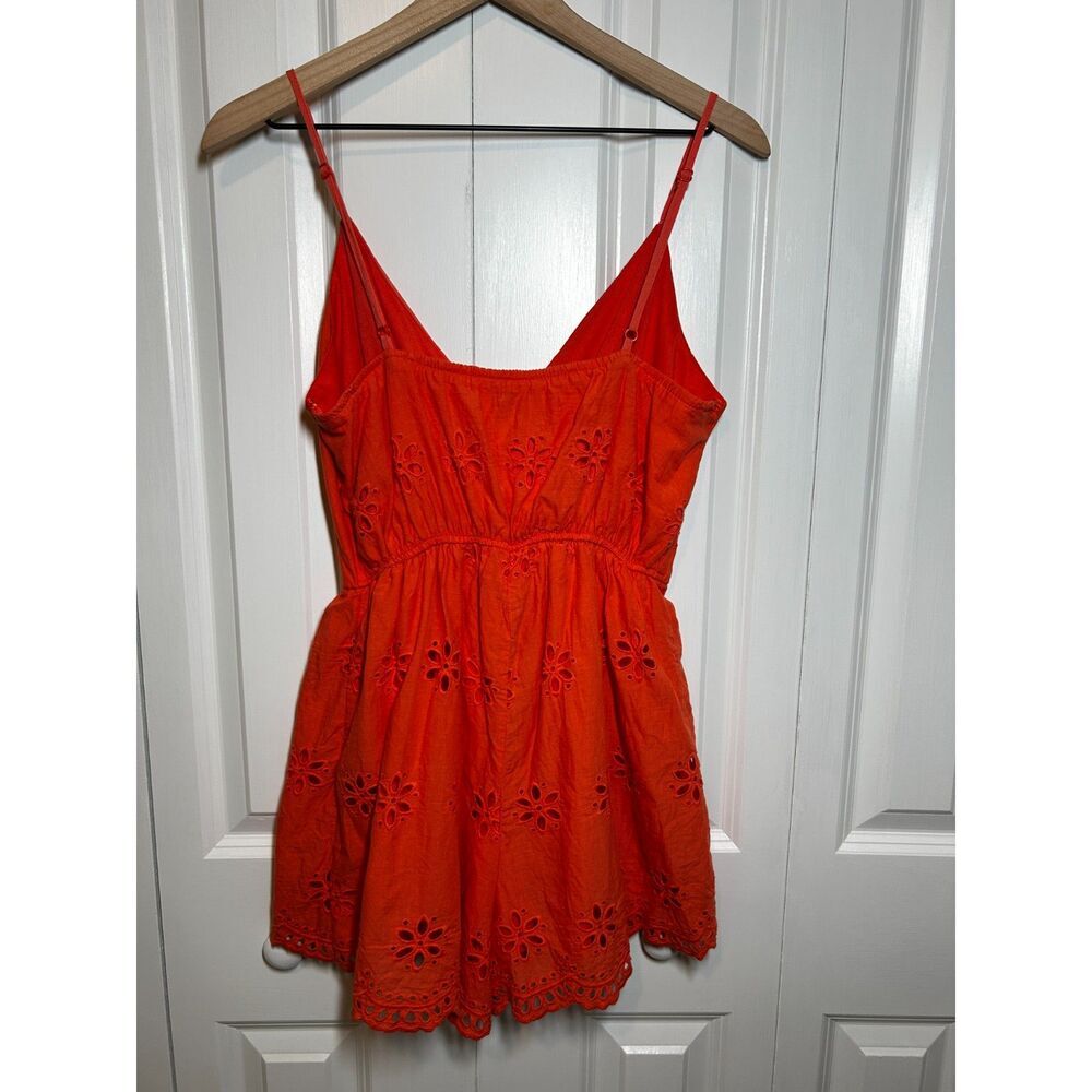 Blue Rain Francesca's Coral Orange Eyelet Wrap Romper Size M - Picture 3 of 7